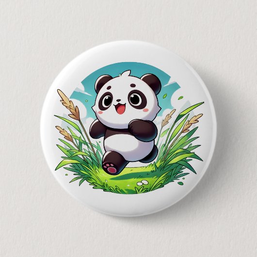 Badge Rond 5 Cm Panda adorable traversant un champ (Devant)