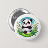 Badge Rond 5 Cm Panda adorable traversant un champ (Devant & derrière)
