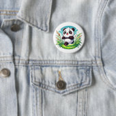 Badge Rond 5 Cm Panda adorable traversant un champ (En situation)