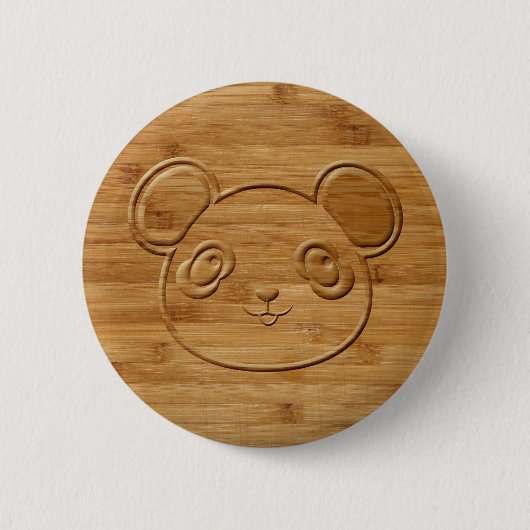 Badge Rond 5 Cm Panda Bear en Bambou sculpté (Devant)