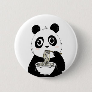 Badge Rond 5 Cm Panda Cute Manger Des nouilles Udon