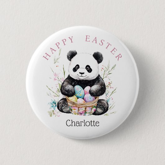 Badge Rond 5 Cm Panda de Pâques ours aquarelle florale (Devant)