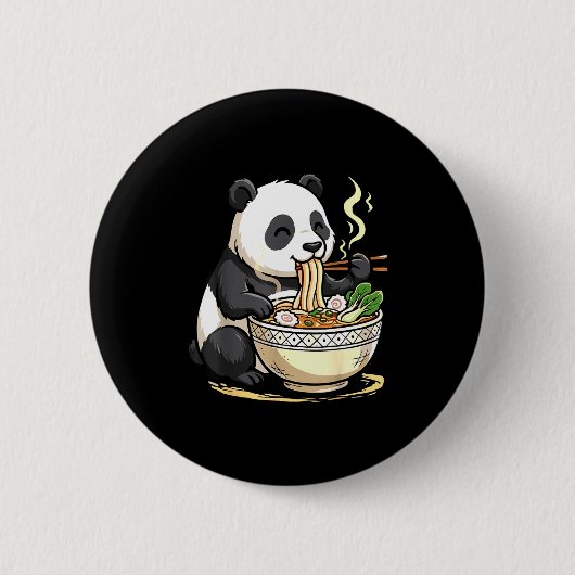Badge Rond 5 Cm Panda Eating Funny Ramen Noodles (Devant)