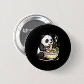 Badge Rond 5 Cm Panda Eating Funny Ramen Noodles (Devant & derrière)