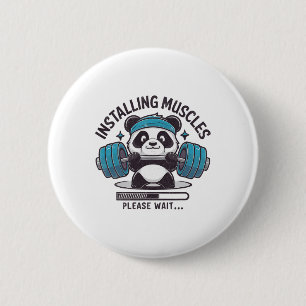 Badge Rond 5 Cm Panda Installation Muscles Veuillez Attendre Poids