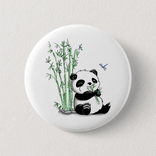 Badge Rond 5 Cm Panda mangeant le bambou (Devant)