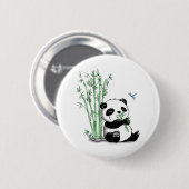 Badge Rond 5 Cm Panda mangeant le bambou (Devant & derrière)