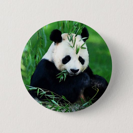 Badge Rond 5 Cm Panda Manger Feuilles (Devant)