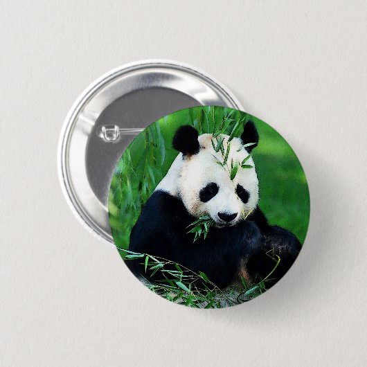Badge Rond 5 Cm Panda Manger Feuilles (Devant & derrière)