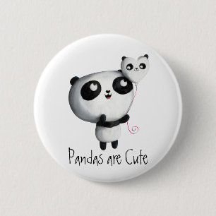 Badge Rond 5 Cm Panda mignon avec le ballon