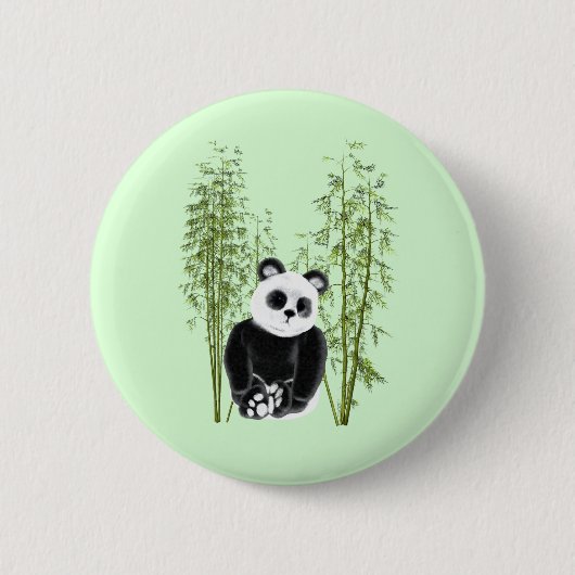 Badge Rond 5 Cm Panda mignonne assis sur le bouton Bambou (Devant)