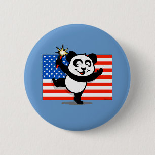 Badge Rond 5 Cm Panda patriotique avec le drapeau américain