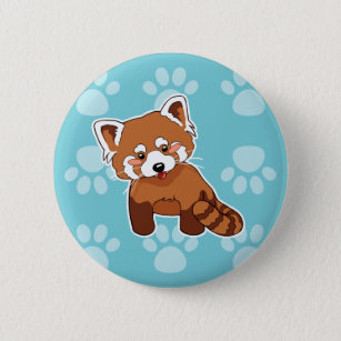 Badge Rond 5 Cm Panda rouge mignon sur le motif bleu d'empreintes