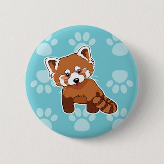 Badge Rond 5 Cm Panda rouge mignon sur le motif bleu d'empreintes