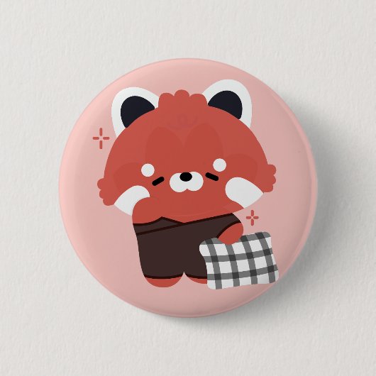 Badge Rond 5 Cm Panda rouge mignonne dorée (Devant)