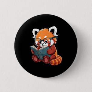 Badge Rond 5 Cm Panda roux lisant un livre lecteur animal mignon r