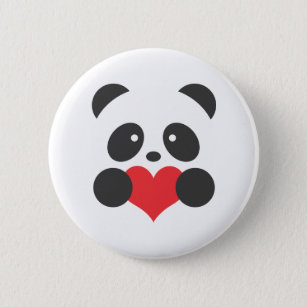 Badge Rond 5 Cm Panda tenant un bouton de coeur