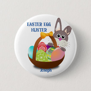 Badge Rond 5 Cm Panier de chasse aux oeufs de Pâques de lapin
