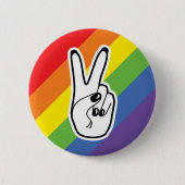 Badge Rond 5 Cm Panneau de Paix Main gauche avec Rainbow LGBTQ Pri (Devant)