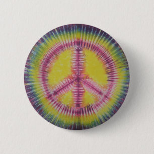 Badge Rond 5 Cm Panneau de Paix Rose et Jaune Tie Dye Flair Bouton