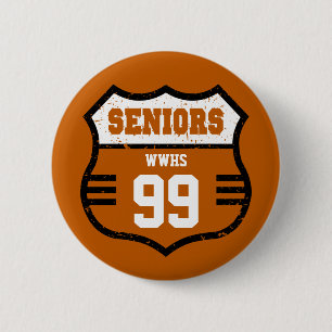Badge Rond 5 Cm Panneau routier Seniors Orange Brûlé en détresse