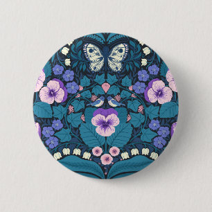 Badge Rond 5 Cm Pansies, oiseaux et papillons