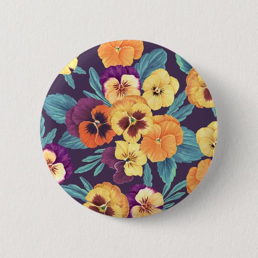 Badge Rond 5 Cm Pansies sur violet de prune (Devant)