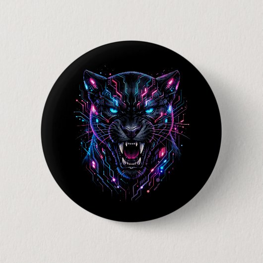 Badge Rond 5 Cm Panthère Cyber (Devant)