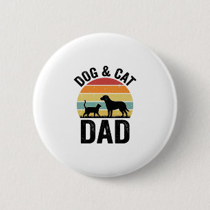 Badge Rond 5 Cm Papa Chien et Chat Vintage T-Shirt pour Amoureux d