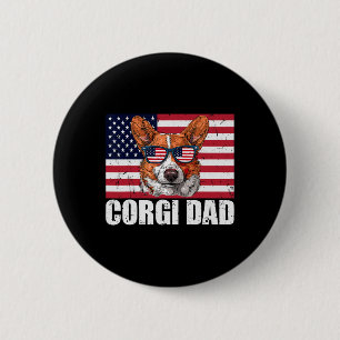Badge Rond 5 Cm Papa Corgi Pembroke Welsh Corgi Drapeau États-Unis