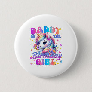 Badge Rond 5 Cm Papa de la fille d'anniversaire Licorne Fleur Fami