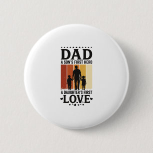 Badge Rond 5 Cm Papa Fils Premier Héros Fille Premier Amour Vintag