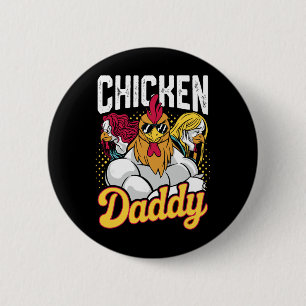 Badge Rond 5 Cm Papa Poule Éleveur de Volailles Vintage Drôle Fête