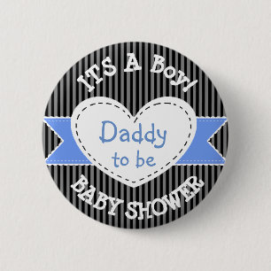 Badge Rond 5 Cm Papa rayé bleu de bouton de baby shower à être