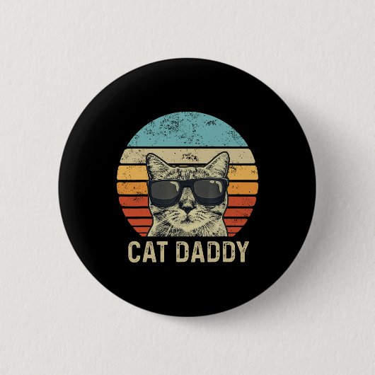 Badge Rond 5 Cm Papa Retro Chat Sungles Cool Chat Papa Pères cadea (Devant)
