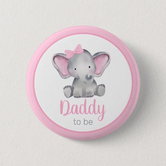 Badge Rond 5 Cm Papa sera Baby shower de fille éléphante (Devant)
