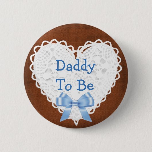 Badge Rond 5 Cm Papa sera Brown & Bouton Baby shower Lacy Bleu (Devant)