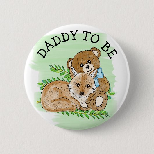 Badge Rond 5 Cm Papa sera Fox et Teddy Bear Baby shower  (Devant)