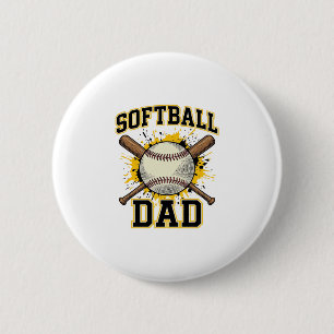 Badge Rond 5 Cm Papa Softball Vintage Varsity Dessin Bats Croisés_