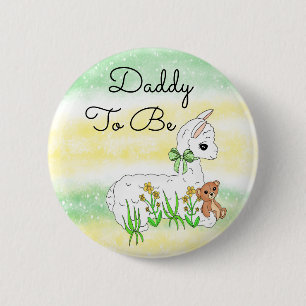 Badge Rond 5 Cm Papa to Be Llama with Teddy Bear