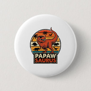 Badge Rond 5 Cm Papawsaurus Rétro Dinosaure Coucher de Soleil Vect