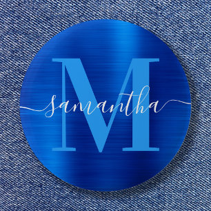 Badge Rond 5 Cm Papier à en-tête Monogramme Royal Bleu