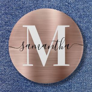 Badge Rond 5 Cm Papier alu rose gold pailleté Monogramme Signature