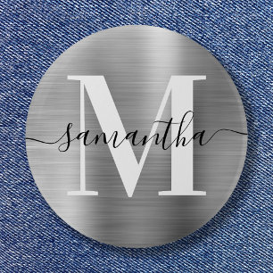 Badge Rond 5 Cm Papier alu Signature Monogramme Argenté Brillante