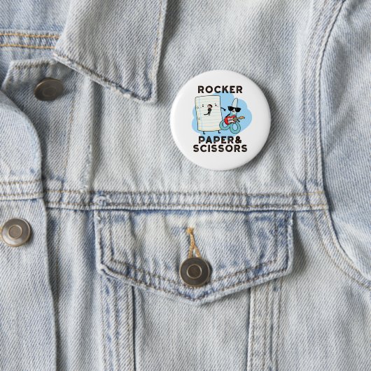 Badge Rond 5 Cm Papier Rocker Et Ciseaux Drôle Jeu Pun (En situation)