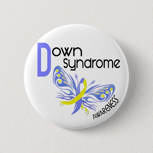 Badge Rond 5 Cm PAPILLON 3,1 de syndrome de Down (Devant)