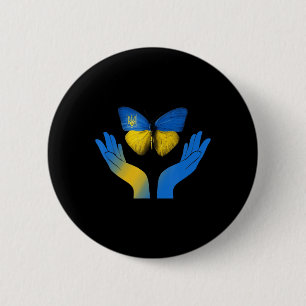 Badge Rond 5 Cm Papillon à main Ukraine Pavillon ukrainien avec U