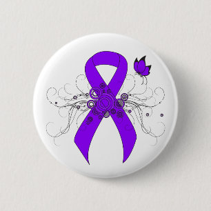 Badge Rond 5 Cm Papillon au ruban violet, lymphome de Hodgkin
