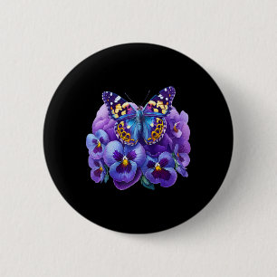 Badge Rond 5 Cm Papillon Avec Fleurs Violettes Pensée Démence Heim