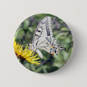 Badge Rond 5 Cm Papillon blanc et noir avec points rouges